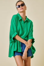 Load image into Gallery viewer, NEWEST ARRIVAL Green Textured Oversized Button Down Top
