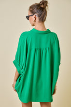 Load image into Gallery viewer, NEWEST ARRIVAL Green Textured Oversized Button Down Top
