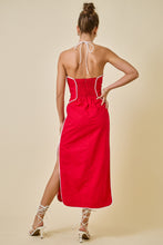 Load image into Gallery viewer, NEWEST ARRIVAL Red Halter Cut Out Midi Dress
