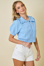 Load image into Gallery viewer, NEWEST ARRIVAL Baby Blue Peter Pan Cropped Cardigan
