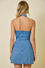 Load image into Gallery viewer, LAST ONE Denim Halter Cut Out Buckle Dress
