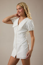 Load image into Gallery viewer, NEWEST ARRIVAL White/Blue Polka Dot Peter Pan Dress
