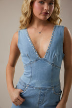 Load image into Gallery viewer, NEWEST ARRIVAL Denim Studded Deep Plunge Romper

