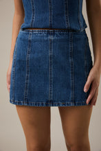 Load image into Gallery viewer, NEWEST ARRIVAL *ONLINE ONLY* Dark Denim Shoulder Tie Mini Skirt Set
