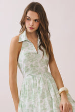 Load image into Gallery viewer, NEWEST ARRIVAL Green Vintage Print Halter Midi Dress
