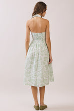 Load image into Gallery viewer, NEWEST ARRIVAL Green Vintage Print Halter Midi Dress
