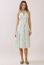 Load image into Gallery viewer, NEWEST ARRIVAL Green Vintage Print Halter Midi Dress
