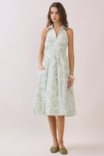 Load image into Gallery viewer, NEWEST ARRIVAL Green Vintage Print Halter Midi Dress
