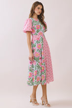Load image into Gallery viewer, SPRING 2026 Pink Floral Color Block Midi Dress

