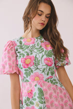 Load image into Gallery viewer, SPRING 2026 Pink Floral Color Block Midi Dress

