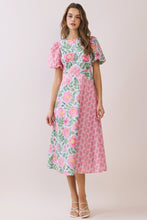 Load image into Gallery viewer, SPRING 2026 Pink Floral Color Block Midi Dress
