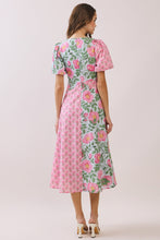 Load image into Gallery viewer, SPRING 2026 Pink Floral Color Block Midi Dress
