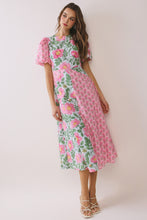 Load image into Gallery viewer, SPRING 2026 Pink Floral Color Block Midi Dress
