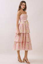 Load image into Gallery viewer, NEWEST ARRIVAL Pink Floral Tiered Layered Midi Dress

