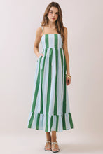 Load image into Gallery viewer, NEWEST ARRIVAL Green/Blue Striped Midi Dress
