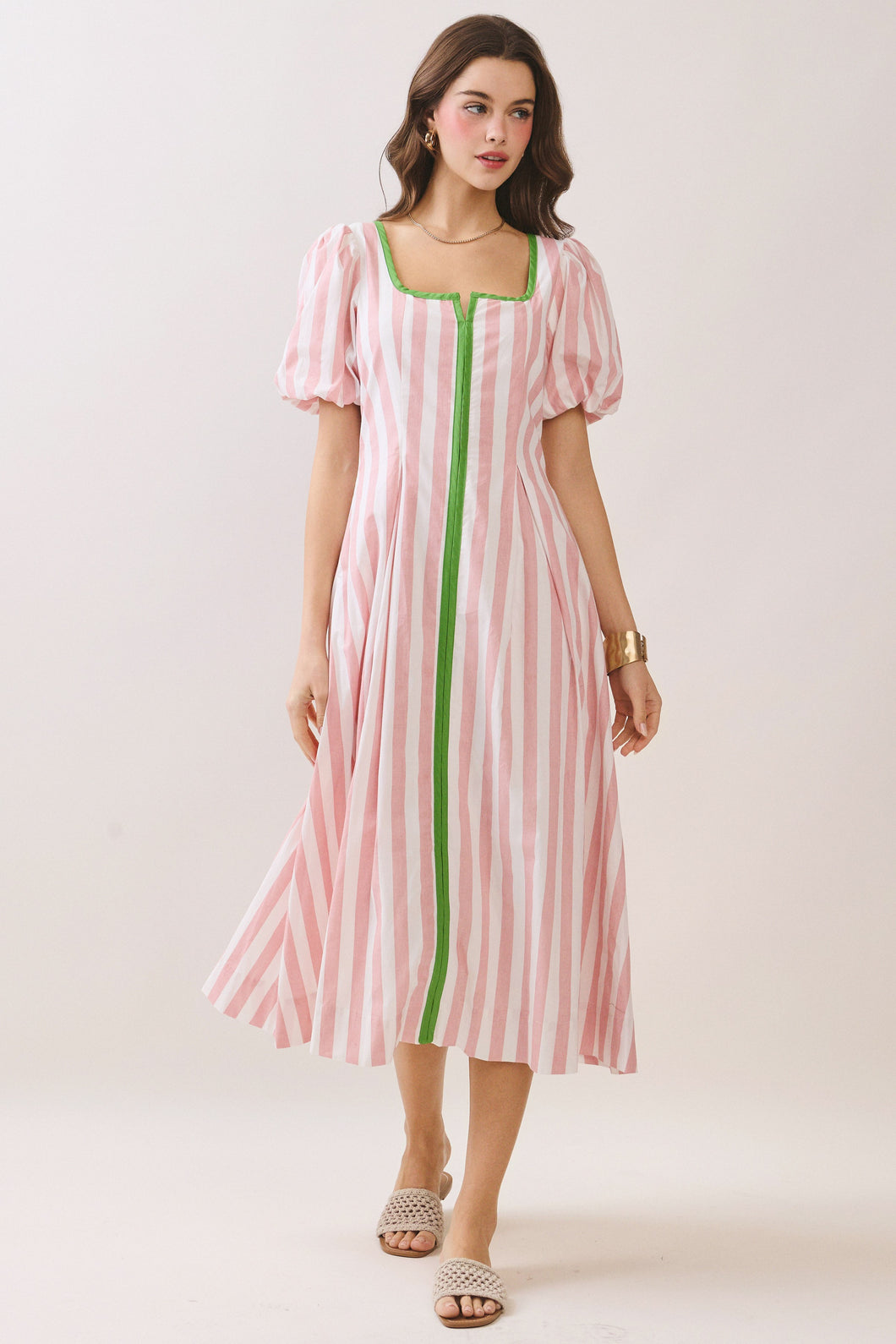 NEWEST ARRIVAL Pink/Green Striped Midi Dress Five Points Boutique NEWEST ARRIVAL Pink/Green Striped Midi Dress Five Points Boutique