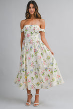 Load image into Gallery viewer, NEWEST ARRIVAL *PREORDER 3/6* Ivory Floral Off Shoulder Midi Dress

