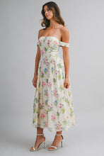 Load image into Gallery viewer, NEWEST ARRIVAL *PREORDER 3/6* Ivory Floral Off Shoulder Midi Dress
