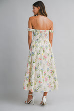 Load image into Gallery viewer, NEWEST ARRIVAL *PREORDER 3/6* Ivory Floral Off Shoulder Midi Dress
