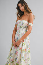 Load image into Gallery viewer, NEWEST ARRIVAL *PREORDER 3/6* Ivory Floral Off Shoulder Midi Dress
