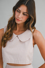 Load image into Gallery viewer, NEWEST ARRIVAL Tan Gingham Print Crop Skort Set
