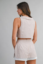 Load image into Gallery viewer, NEWEST ARRIVAL Tan Gingham Print Crop Skort Set
