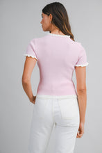 Load image into Gallery viewer, NEWEST ARRIVAL Pink Ribbed Ruffle Trim Cardigan
