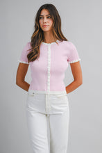 Load image into Gallery viewer, NEWEST ARRIVAL Pink Ribbed Ruffle Trim Cardigan
