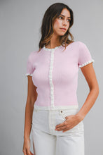 Load image into Gallery viewer, NEWEST ARRIVAL Pink Ribbed Ruffle Trim Cardigan
