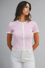 Load image into Gallery viewer, NEWEST ARRIVAL Pink Ribbed Ruffle Trim Cardigan
