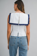 Load image into Gallery viewer, NEWEST ARRIVAL White/Navy Pleated Bib Collar Blouse
