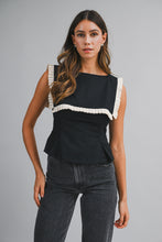 Load image into Gallery viewer, NEWEST ARRIVAL Black/White Pleated Bib Collar Blouse
