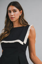 Load image into Gallery viewer, NEWEST ARRIVAL Black/White Pleated Bib Collar Blouse

