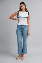 Load image into Gallery viewer, NEWEST ARRIVAL White/Navy Pleated Bib Collar Blouse
