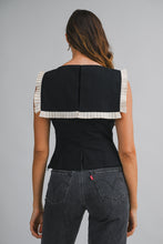 Load image into Gallery viewer, NEWEST ARRIVAL Black/White Pleated Bib Collar Blouse
