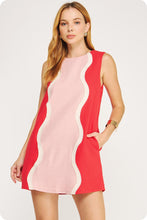 Load image into Gallery viewer, NEWEST ARRIVAL Red/Pink Wavy Contrast Sleeveless Dress
