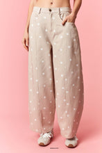Load image into Gallery viewer, NEWEST ARRIVAL Taupe/Ivory Polka Dot Barrel Jeans

