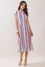 Load image into Gallery viewer, NEWEST ARRIVAL Blue/Red Striped Button Down Midi Dress
