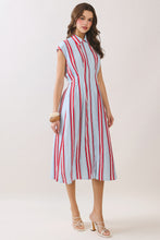Load image into Gallery viewer, NEWEST ARRIVAL Blue/Red Striped Button Down Midi Dress
