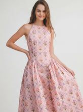 Load image into Gallery viewer, NEWEST ARRIVAL Pink Floral Halter Midi Dress
