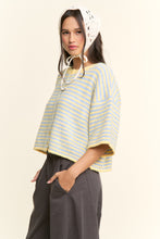 Load image into Gallery viewer, NEWEST ARRIVAL Blue/Yellow Striped Cropped Fuzzy Boxy Cardigan
