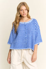 Load image into Gallery viewer, NEWEST ARRIVAL *RESTOCKED* Blue Striped Cropped Fuzzy Boxy Cardigan
