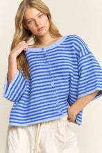 Load image into Gallery viewer, NEWEST ARRIVAL *RESTOCKED* Blue Striped Cropped Fuzzy Boxy Cardigan
