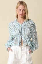 Load image into Gallery viewer, NEWEST ARRIVAL Light Blue/Yellow Floral Sheer Smocked Blouse

