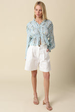 Load image into Gallery viewer, NEWEST ARRIVAL Light Blue/Yellow Floral Sheer Smocked Blouse
