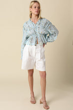 Load image into Gallery viewer, NEWEST ARRIVAL Light Blue/Yellow Floral Sheer Smocked Blouse
