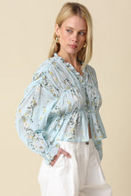 Load image into Gallery viewer, NEWEST ARRIVAL Light Blue/Yellow Floral Sheer Smocked Blouse
