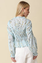 Load image into Gallery viewer, NEWEST ARRIVAL Light Blue/Yellow Floral Sheer Smocked Blouse
