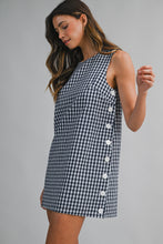 Load image into Gallery viewer, NEWEST ARRIVAL Navy Gingham Side Button Dress
