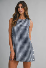 Load image into Gallery viewer, NEWEST ARRIVAL Navy Gingham Side Button Dress
